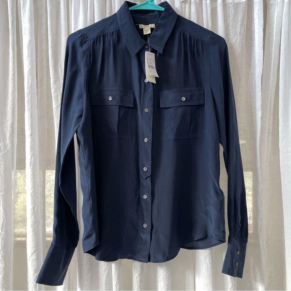 100% Silk NWT J. Crew Blythe Blouse Navy